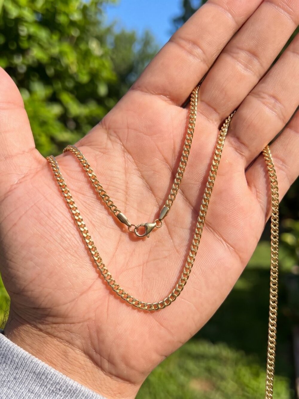 Mens Gold Chain Miami Cuban Link 3mm 20 Inch 18K Gold Plated Stainless Steel